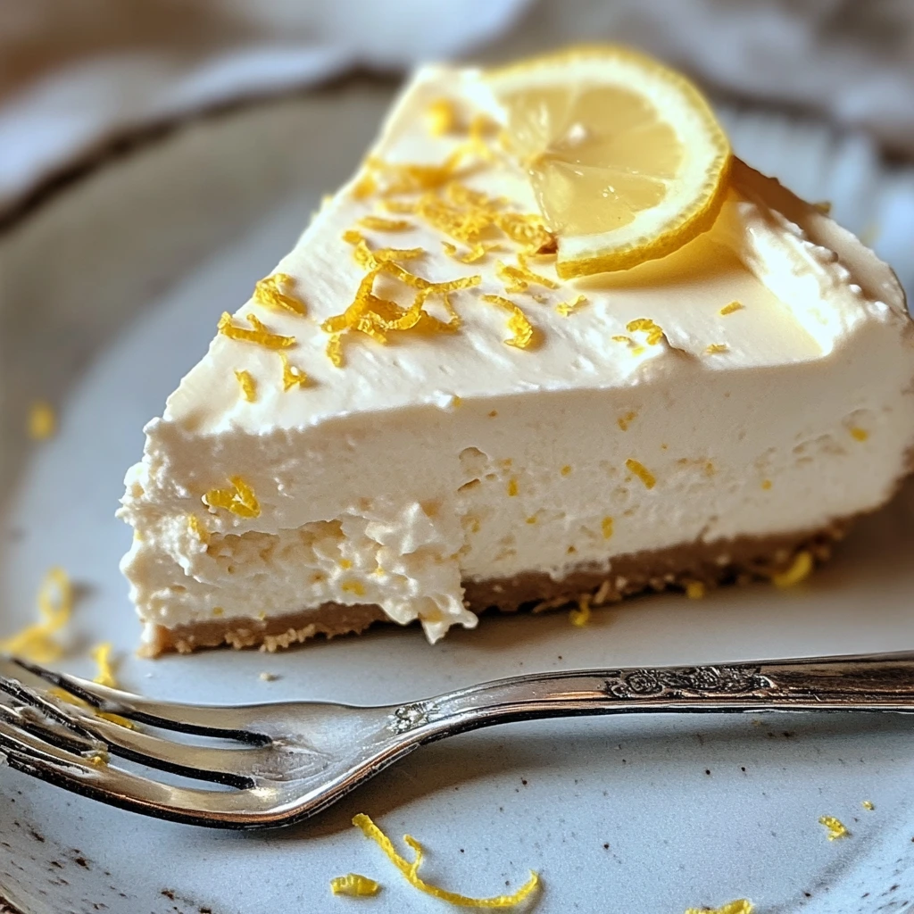 A slice of James Martin cheesecake served on a plate with a fork and fresh lemon zest garnish.