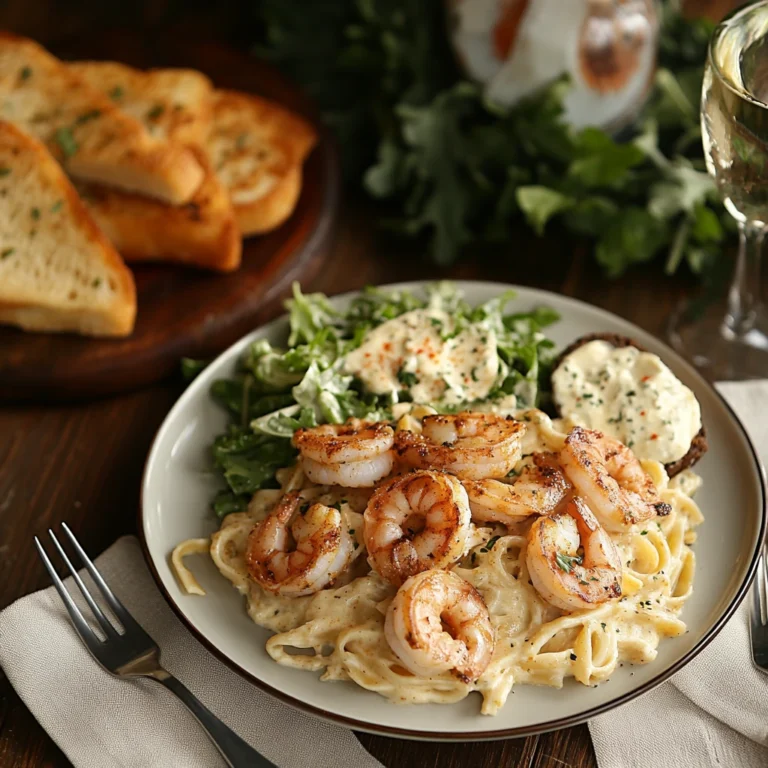 "A dining table with Cajun Chicken and Shrimp Alfredo Pasta as the centerpiece, surrounded by garlic bread, Caesar salad, and a glass of white wine, creating an elegant and inviting meal setting."