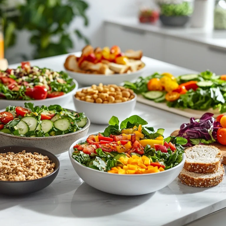 Simple gluten-free lunch ideas featuring sandwiches, salads, and fresh fruit on a kitchen counter.