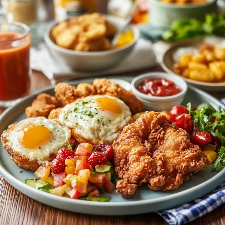 "A welcoming and vibrant breakfast scene featuring a Easy Fried Chicken Breakfast