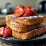 What is the trick to French toast?A stack of golden-brown French toast topped with