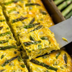 A close-up of a Easy Sheet Pan Eggs with Cottage Cheese.